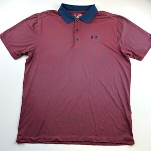 Under Armour Men’s SZ XL HeatGear Red Blue Stripe Performance Stretch Golf Polo
